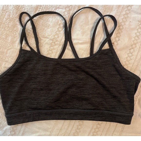 Gaiam Yoga Heathered Dark Gray Strappy Back Sports Bra, Medium - Picture 1 of 3